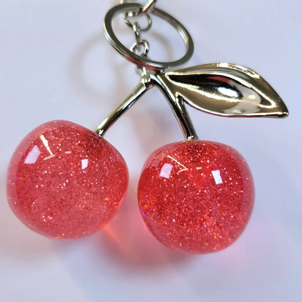 Keychain Bag Charm Glitter Resin Cherry Pink Women Coquette Y2K Girly Kawaii